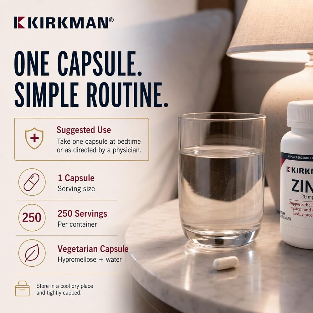 Kirkman Zinc 20 mg Hypoallergenic Mineral Supplement - 250 Vegetarian Capsules - image 6