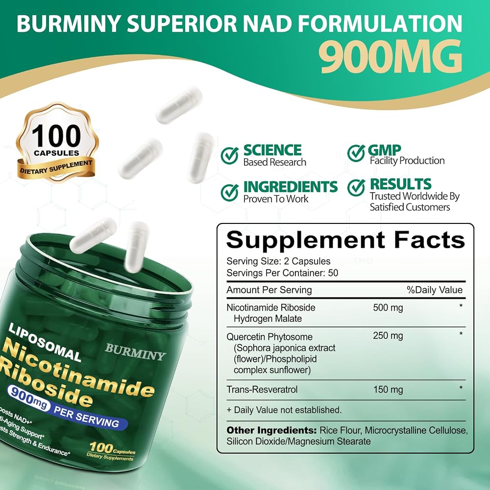 BURMINY Nicotinamide Riboside Resveratrol NAD+ - 100 Capsules - image 2