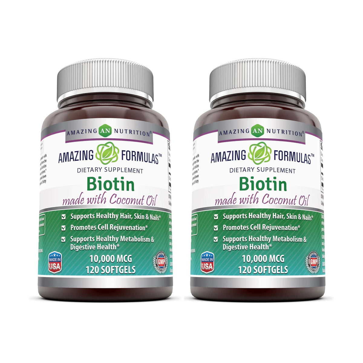 Amazing Nutrition Biotin 10000 Mcg with Coconut Oil - 120 Softgels