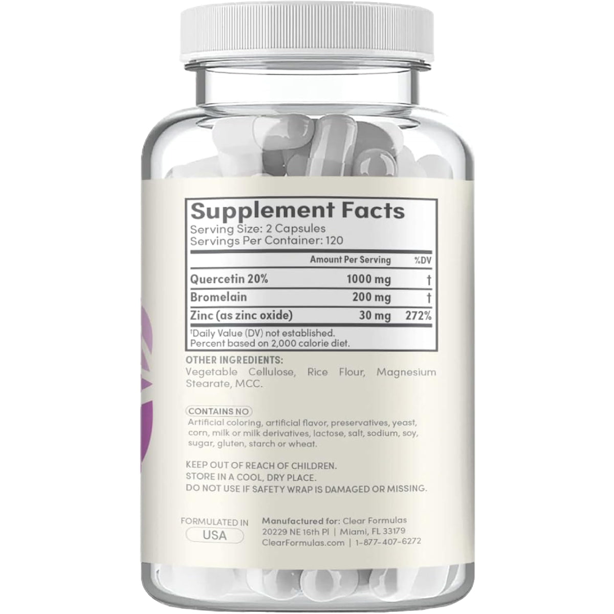 Clear Formulas Zinc Quercetin Bromelain Immune Support - 240 Capsules - image 3