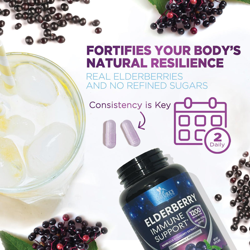 Nature's Nutrition Elderberry Capsules 1200mg Per Serving - Sambucus