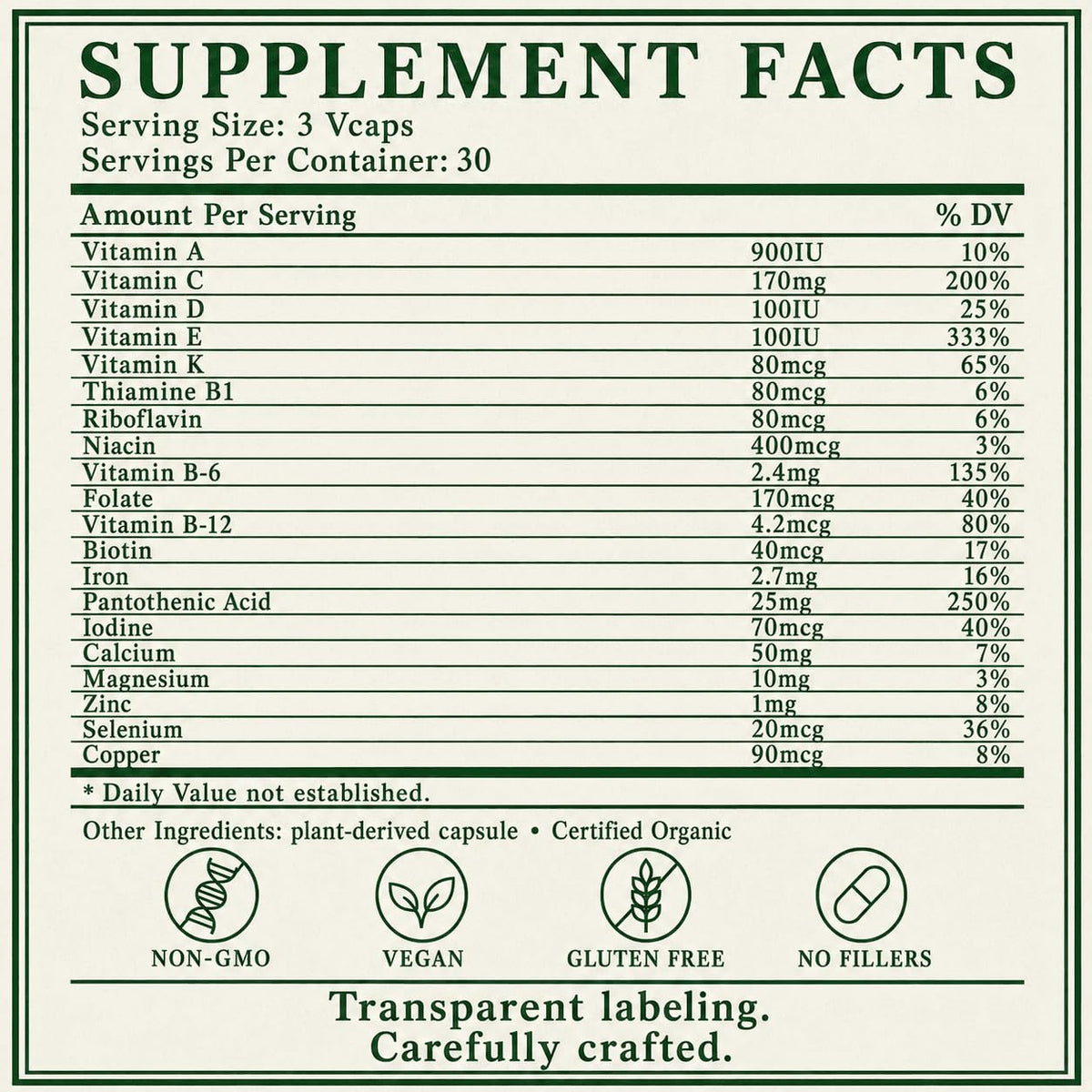 Green Organic Supplements Green Power Multivitamin - 90 Vegetarian Capsules - image 3