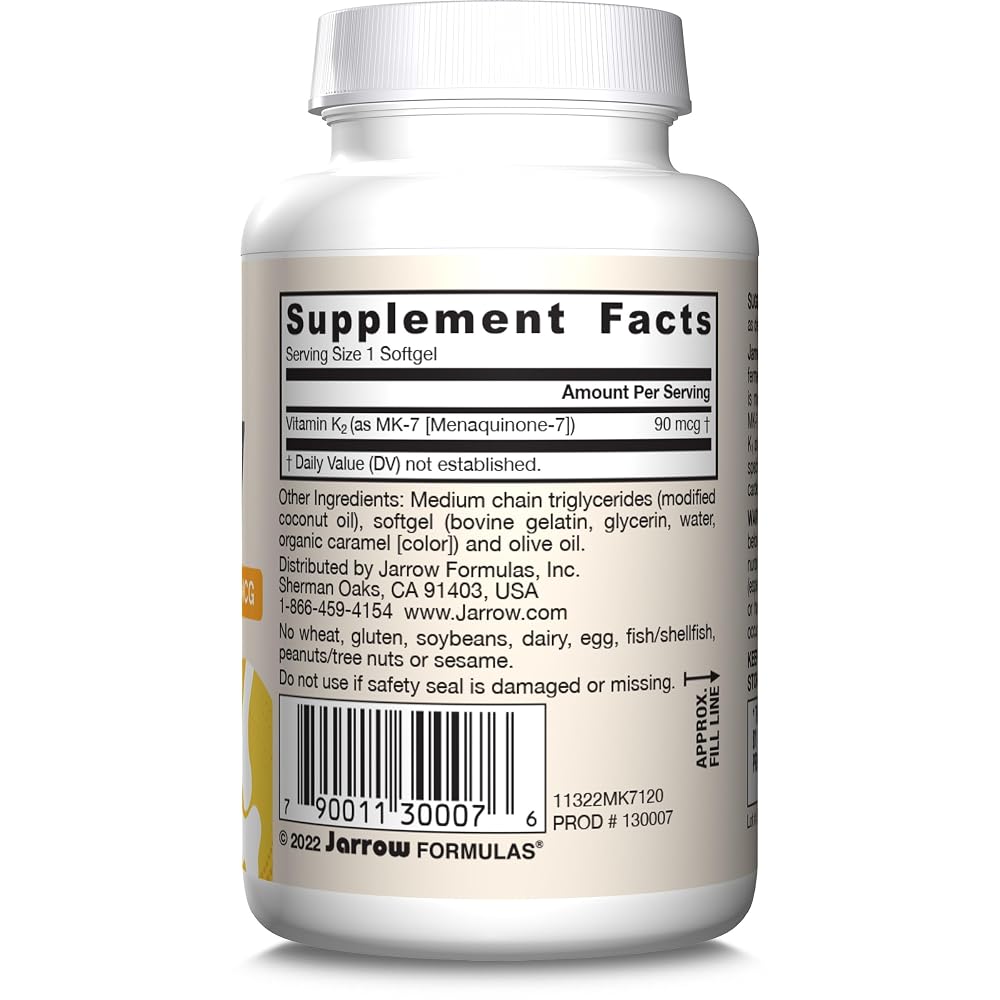 Jarrow Formulas MK-7 90 mcg - Bioactive Form of Vitamin K2 - Servings