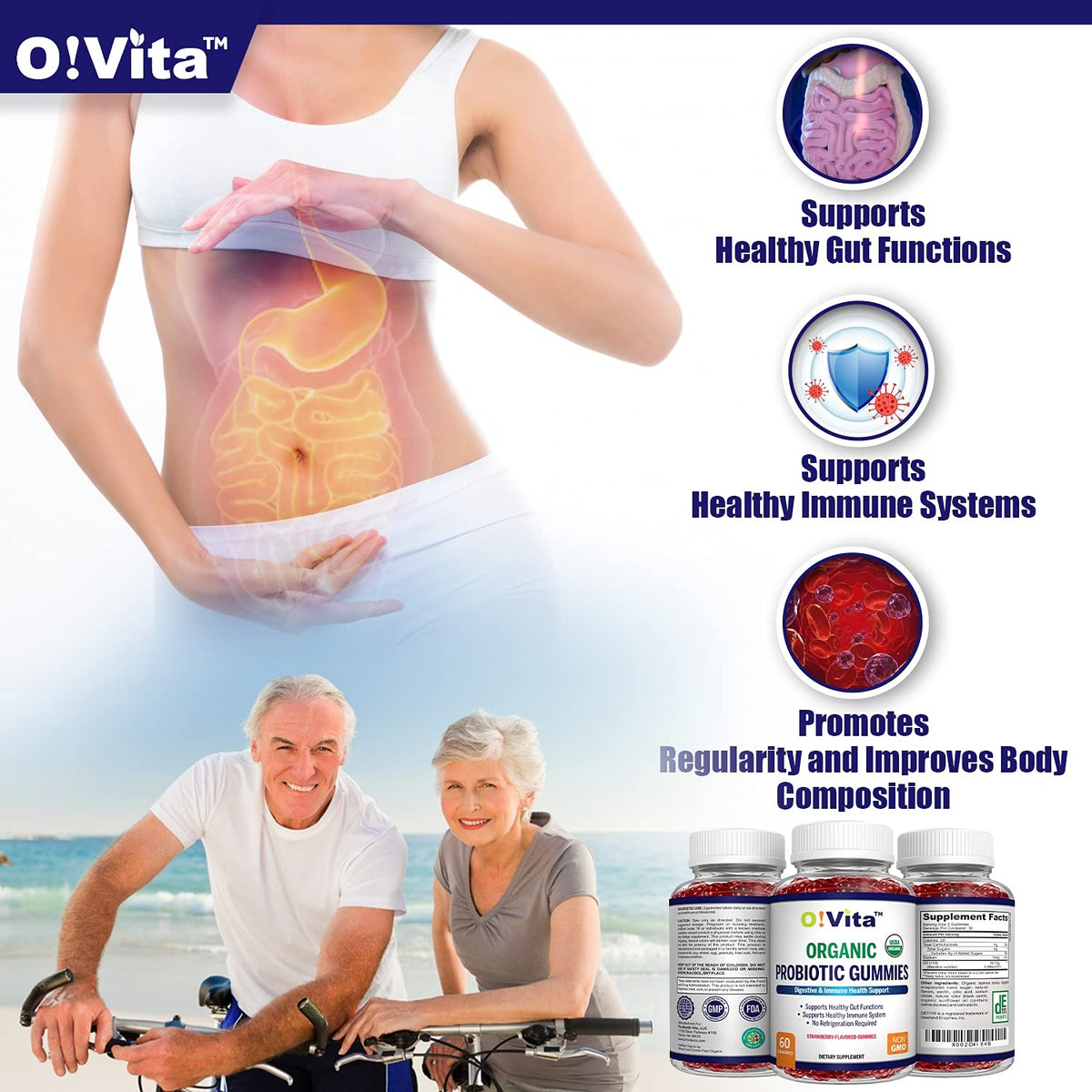 O!VITA Organic Probiotic Gummies 5 Billion CFU - 60 Gummies - image 2