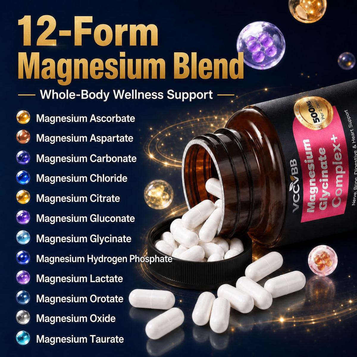 VCCVBB Magnesium Glycinate 500mg Complex - 120 Capsules - image 3