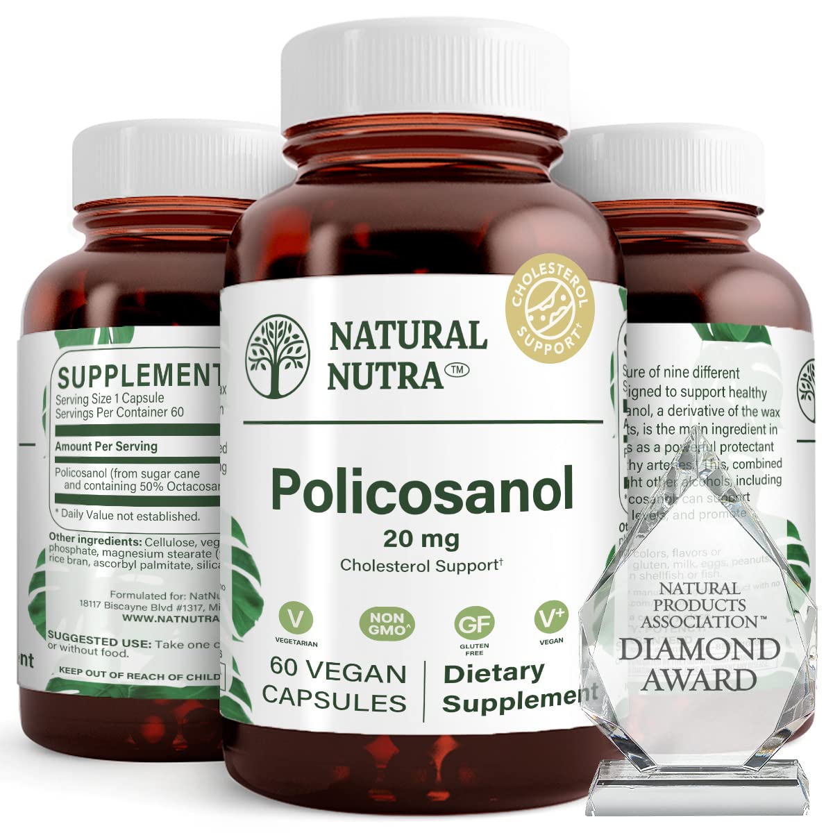 Natural Nutra Policosanol 20mg with Octacosanol - 60 Vegan Capsules