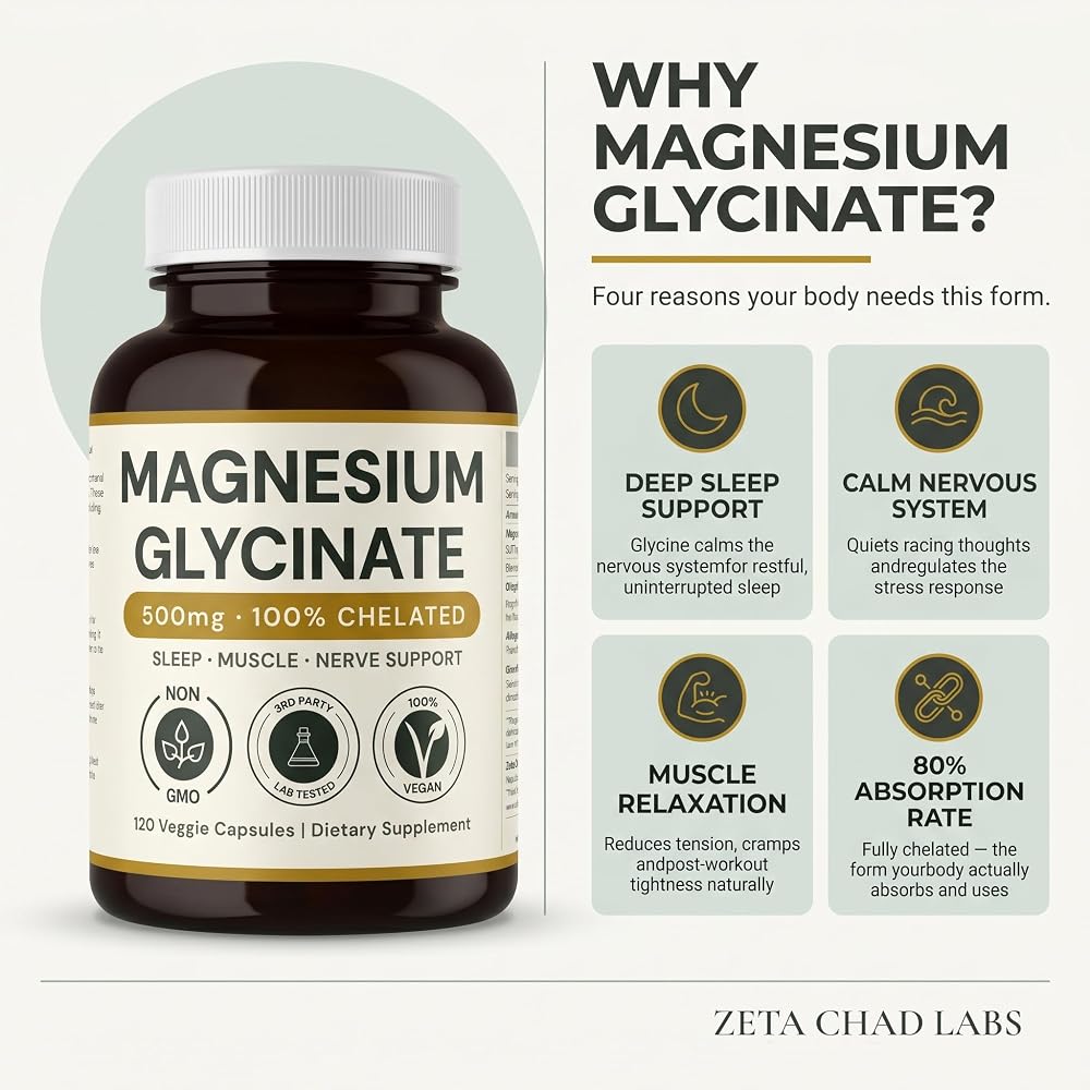 Zeta Chad Labs Magnesium Glycinate 500mg - 120 Capsules - image 3