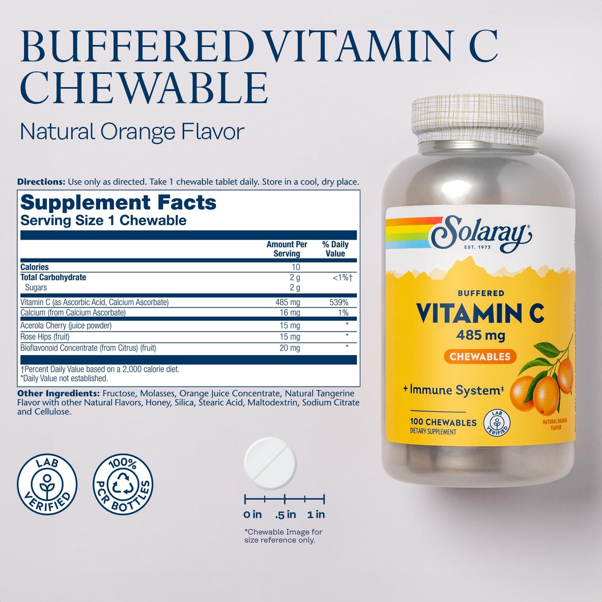 SOLARAY Chewable Vitamin C with Rose Hips & Acerola - 100 Tablets - image 2