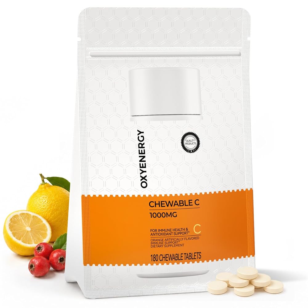 OxyEnergy Vitamin C 1000mg Chewable Tablets Immune Support - 180 Count