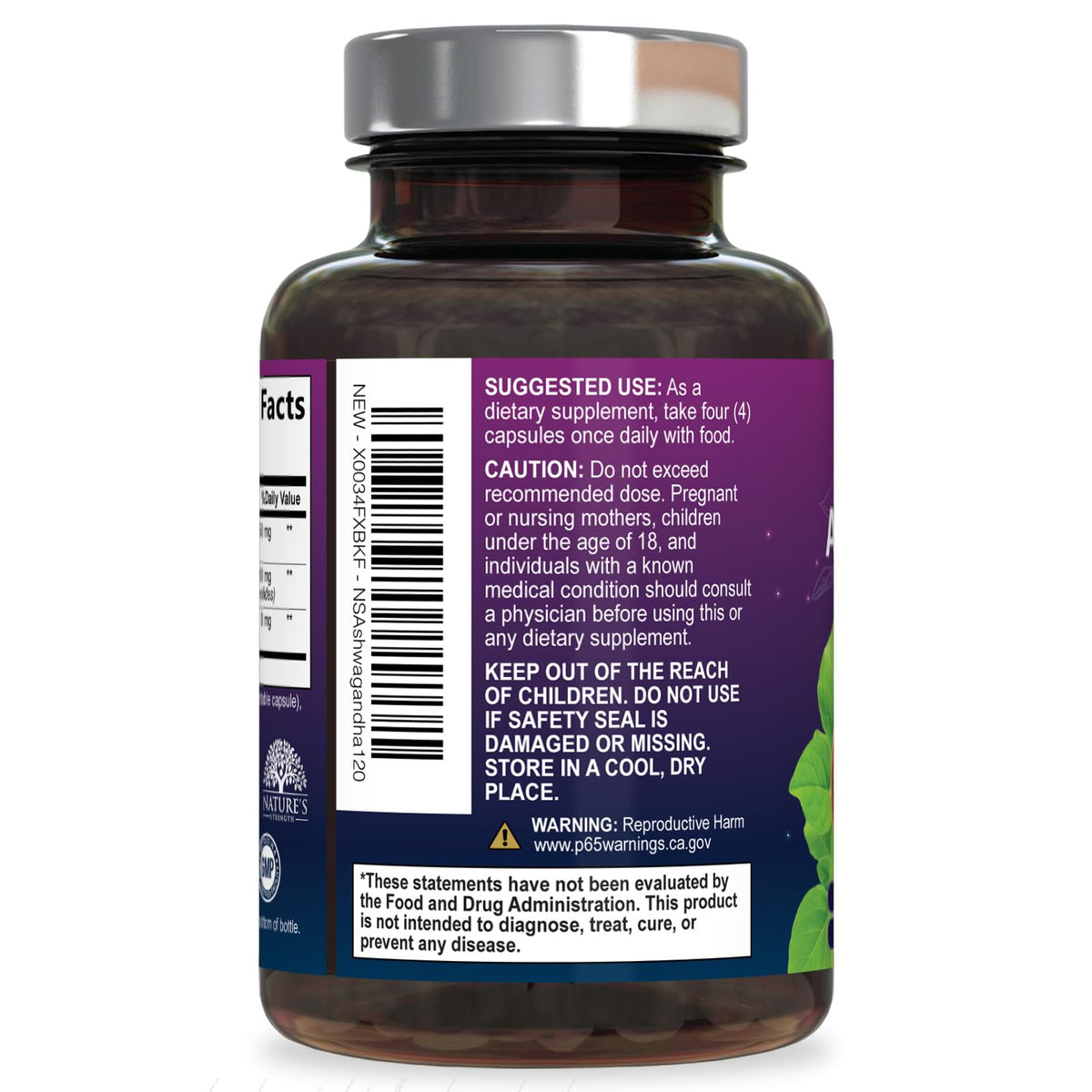 Nature's Strength Ashwagandha Supplements 1100mg - High-Absorption