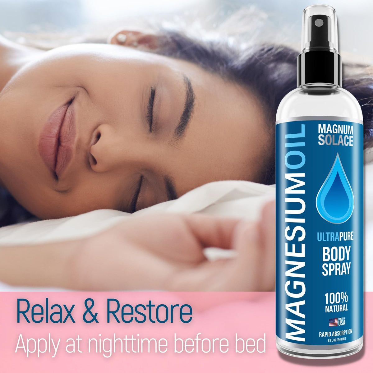 Magnum Solace Pure Magnesium Oil Spray - 100% Natural Magnesium Spray