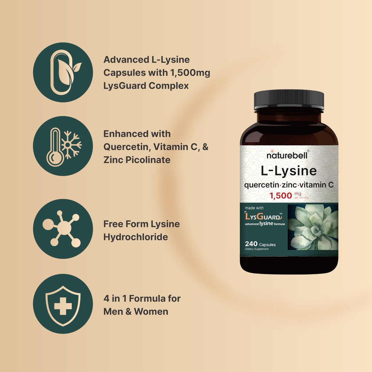 NatureBell L-Lysine 1000mg with Quercetin Capsules - 240 Count - image 3