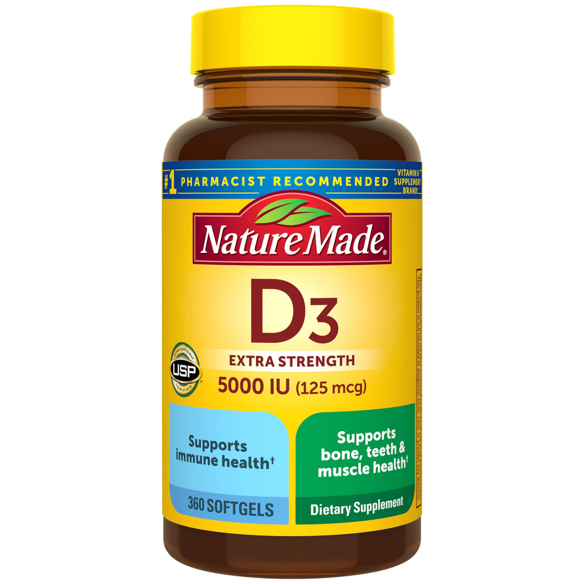Nature Made Vitamin D3 5000 IU Immune & Bone Support - 360 Softgels