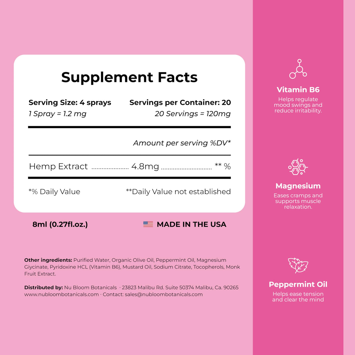 Nu Bloom Botanicals PMS Support Oral Spray - 8 mL - image 5