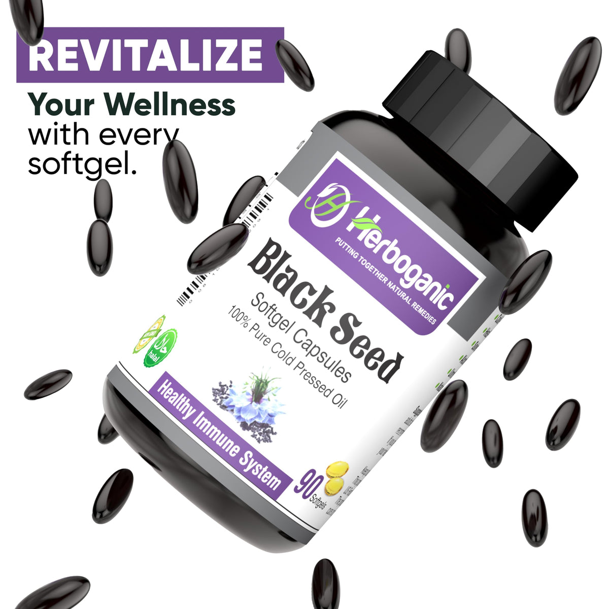 HERBOGANIC Cold Pressed Black Seed Oil Softgels - 90 Softgels - image 6