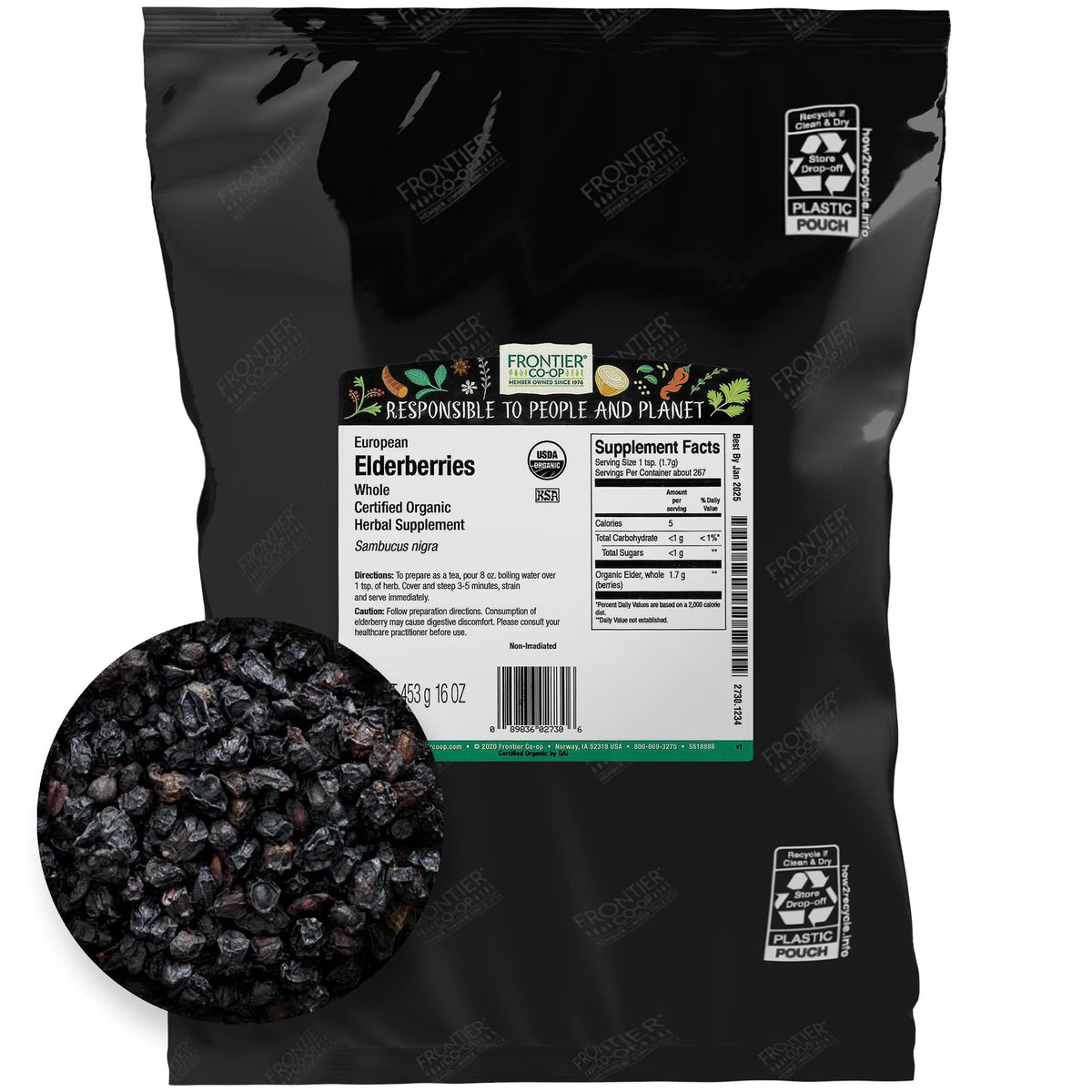 Frontier Co-op Organic Dried Elderberries Whole - 1 lb