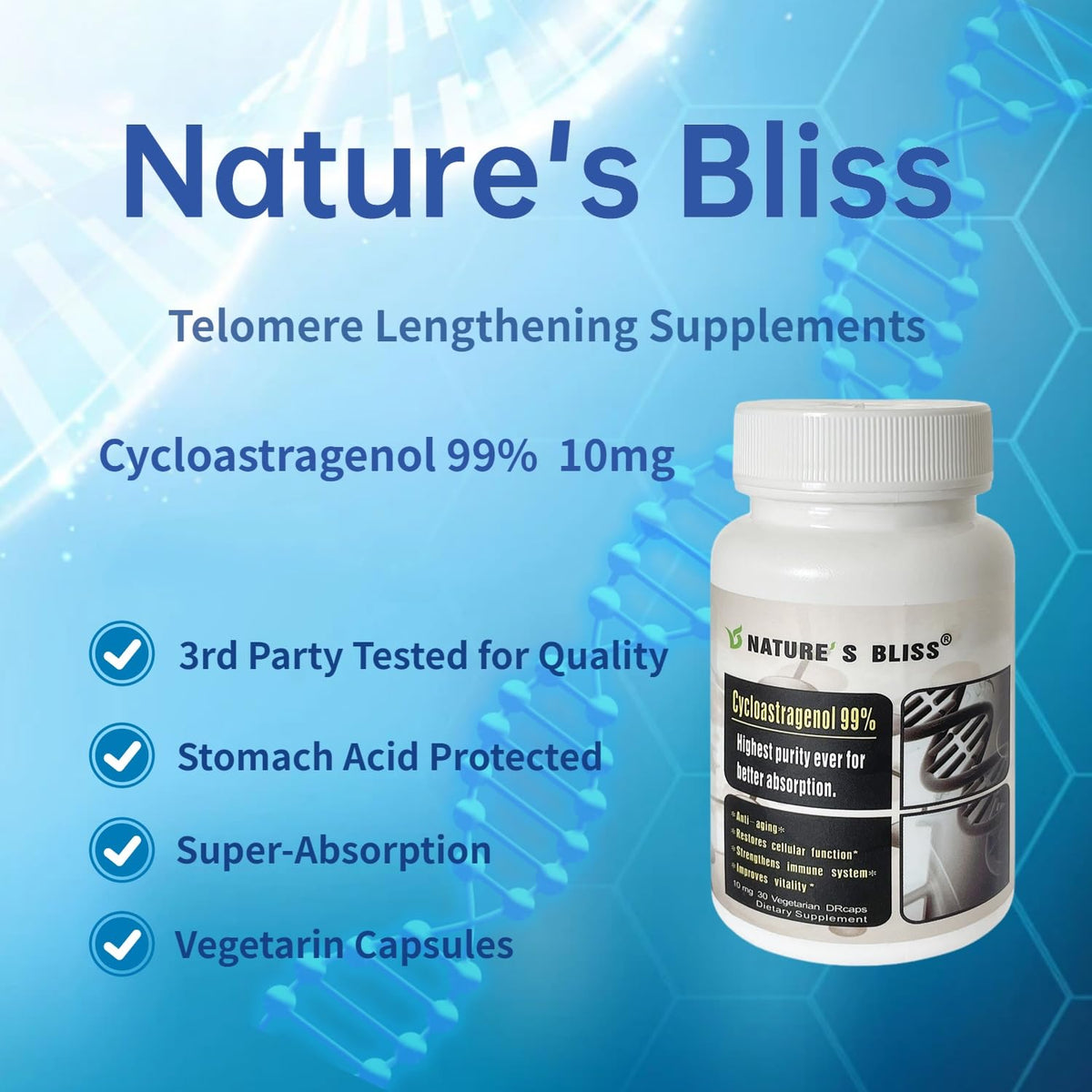Nature'sbliss DRcaps Cycloastragenol 99%+, Made in USA, 10mg