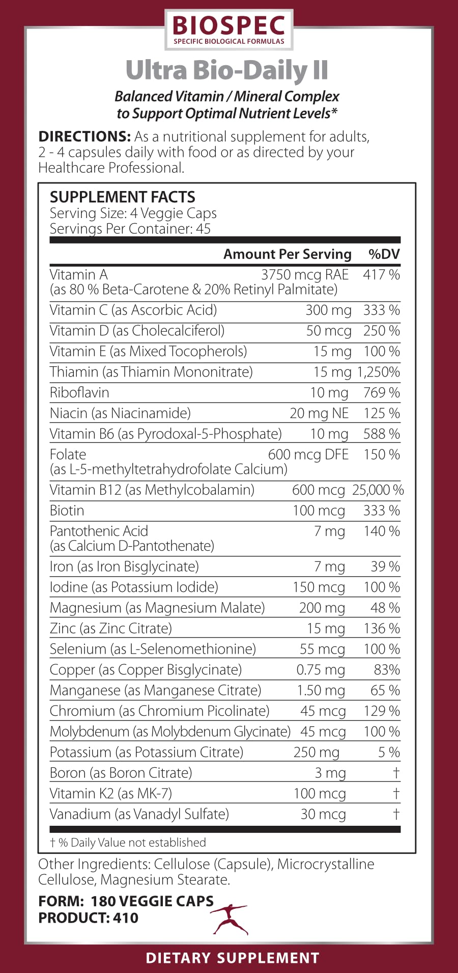 BioSpec Nutritionals Ultra Bio-Daily II Multivitamin - 180 Capsules - image 2