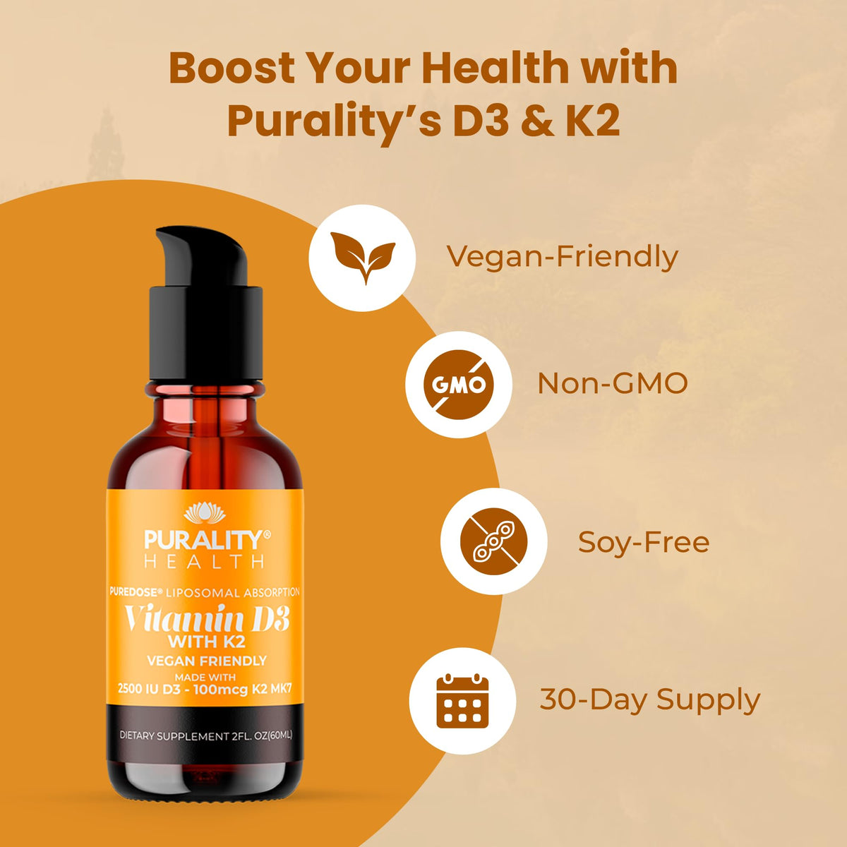 PURALITY HEALTH Liposomal Vitamin D3 K2 Drops for Bone Strength - 2 Fl Oz - image 2