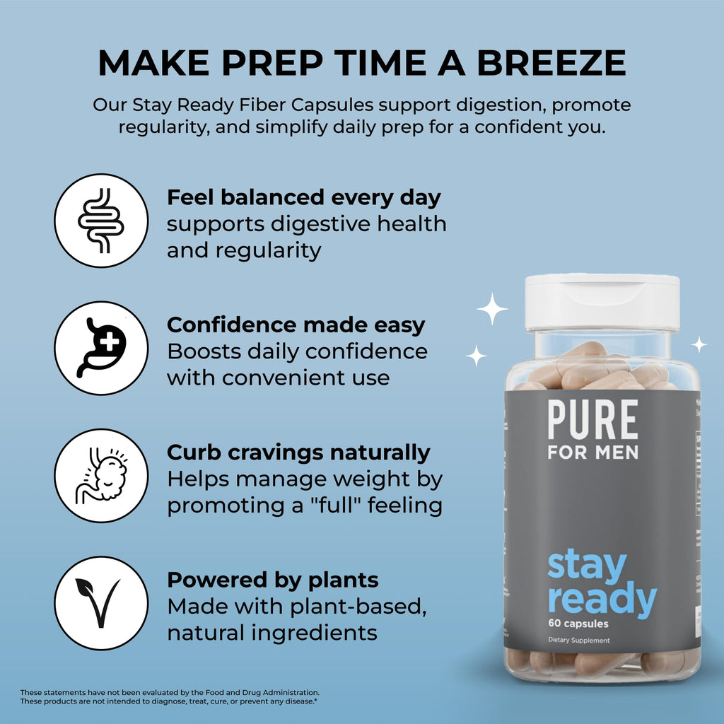 Pure for Men Stay Ready Fiber Supplement Psyllium Husk - 240 Vegan Capsules - image 4