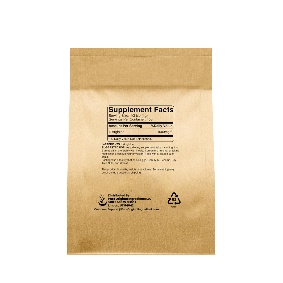 Pure Original Ingredients L-Arginine Powder (1 lb) Amino Acid