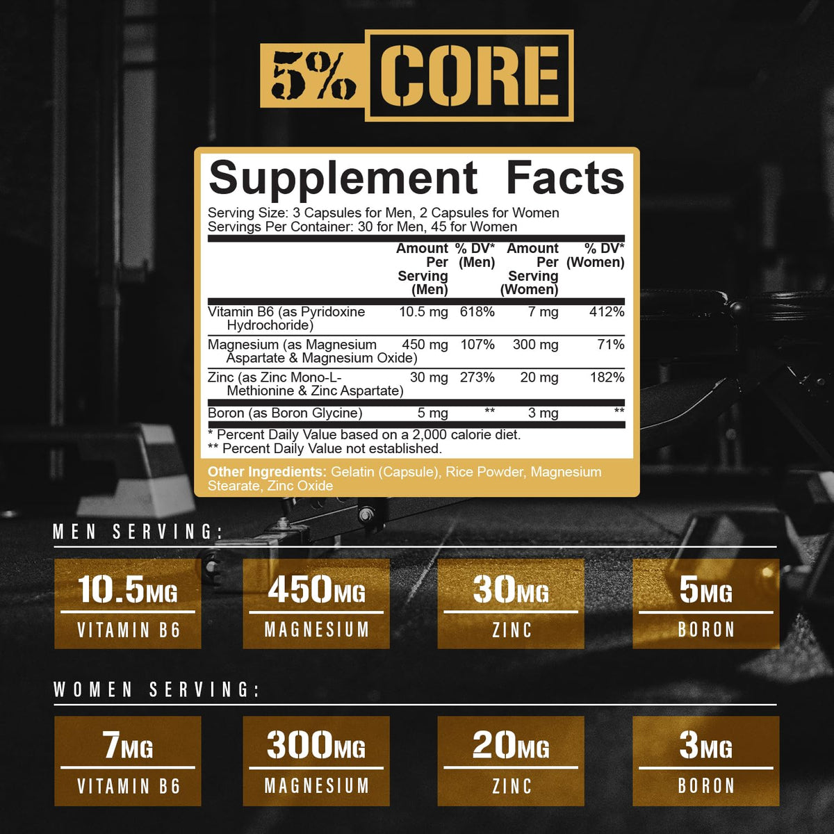 5% Nutrition Core ZMA + Boron Supplement - 90 Capsules - image 3