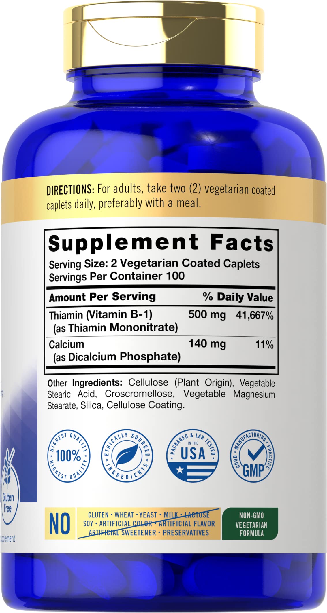 Carlyle Vitamin B1 500mg Thiamine - 200 Vegetarian Caplets - image 2