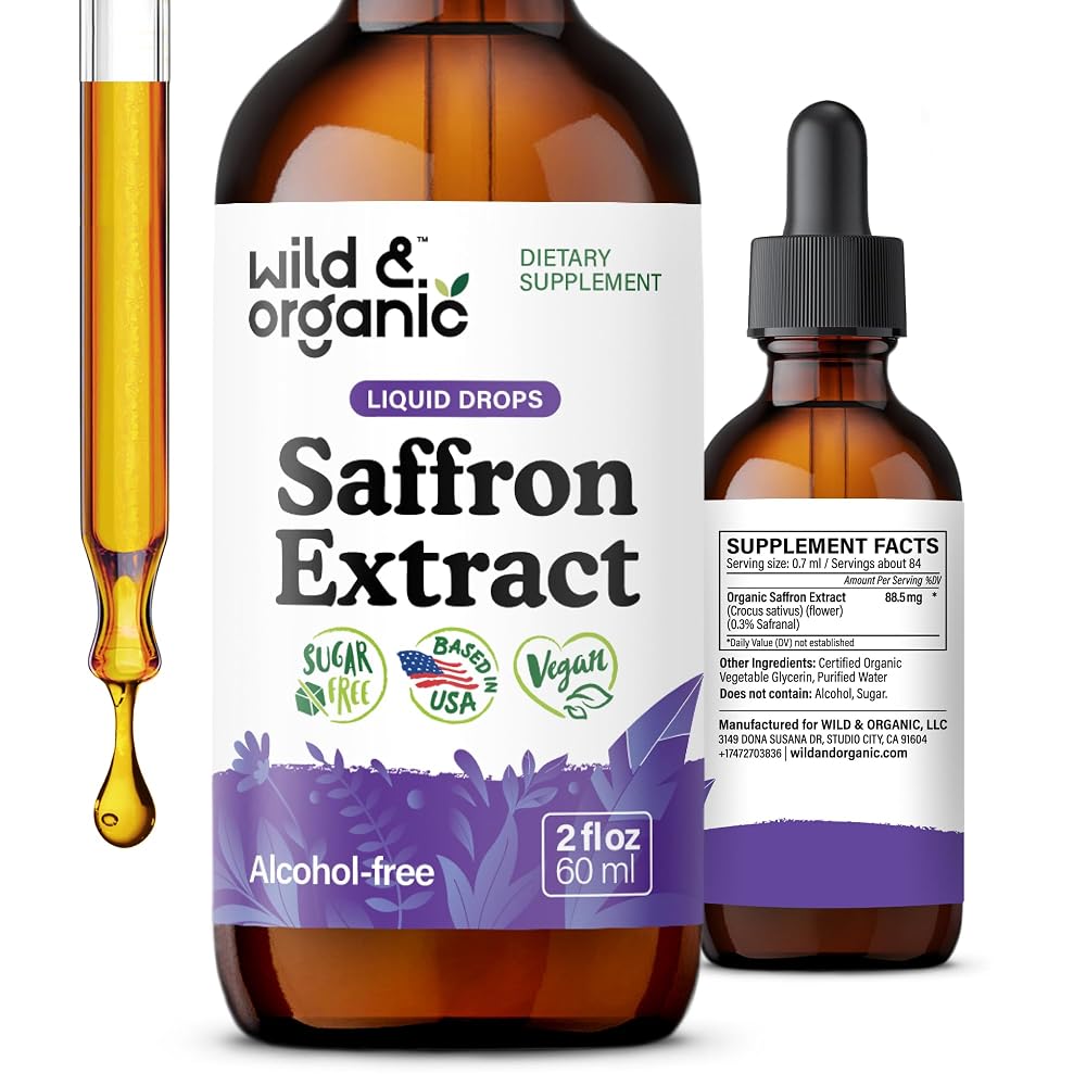 Wild & Organic Saffron Drops - 88.5 mg Saffron Supplement for Mood