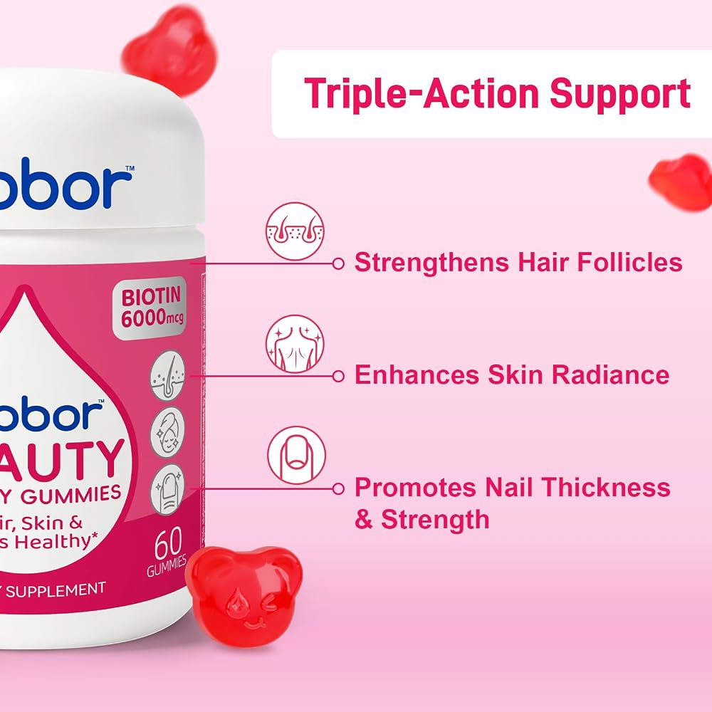 Biobor Hair Skin & Nails Gummies with 6000 mcg Biotin - 60 Count - image 4