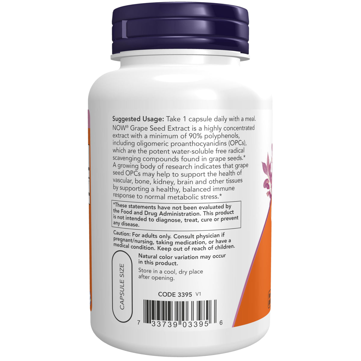 NOW Grape Seed Extract Maximum Strength 500 mg - 90 Vegetarian Capsules - image 3