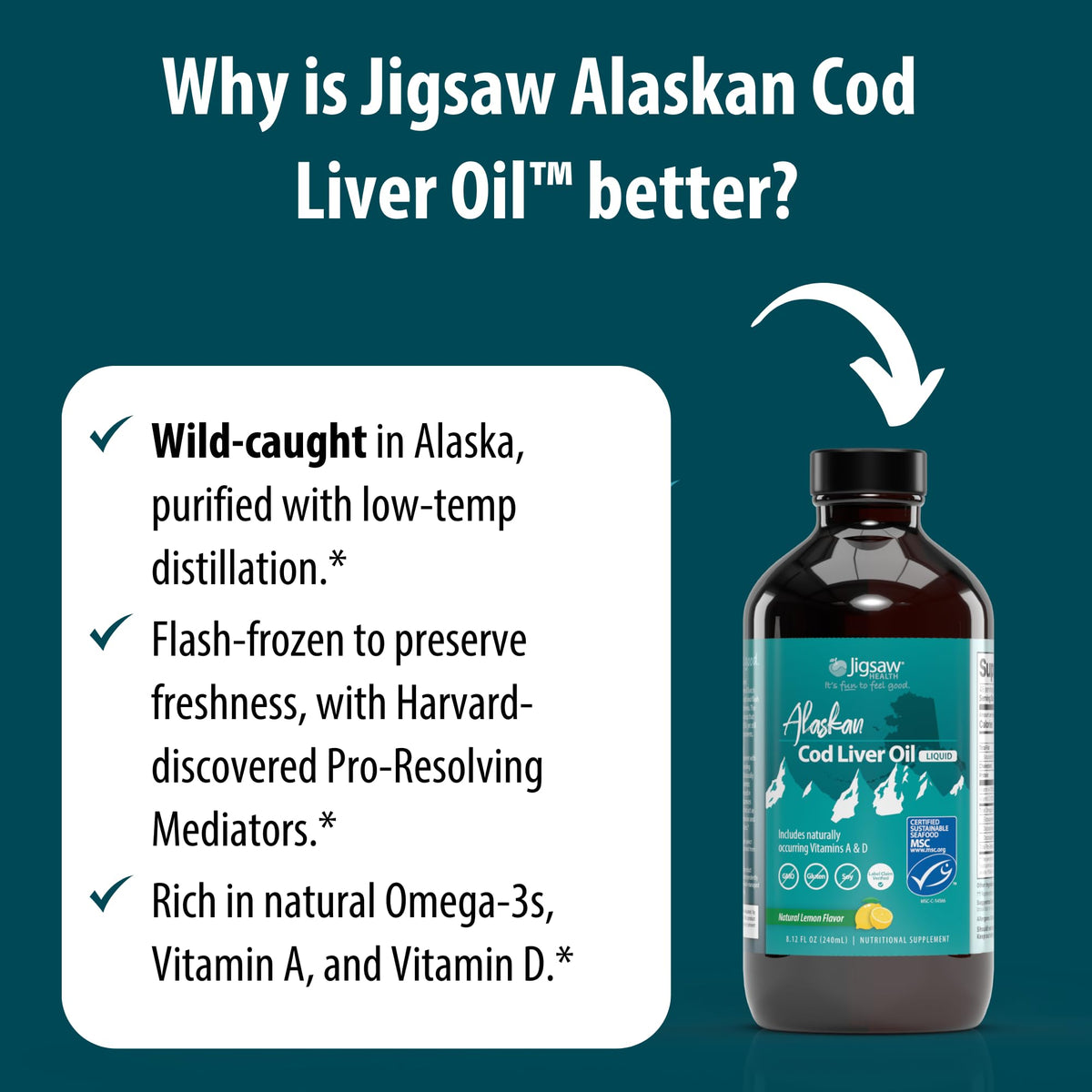 Jigsaw Health Alaskan Cod Liver Oil Liquid - 48 Servings - image 5