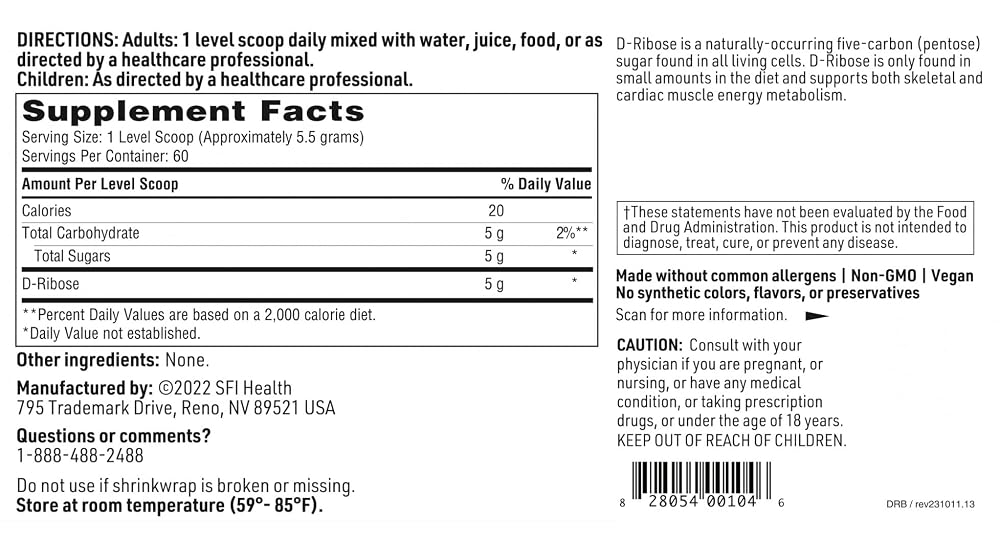 SFI Health D-Ribose Powder for Energy Metabolism - 300g - image 5