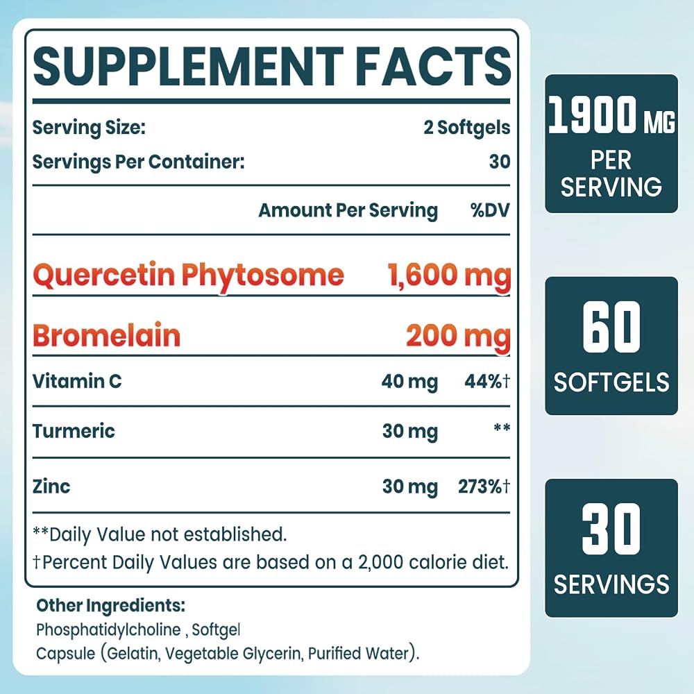 Vigorizar Liposomal Quercetin Phytosome with Bromelain - 60 Softgels - image 7