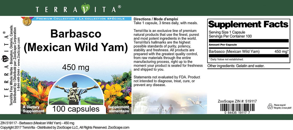 Terravita Barbasco Mexican Wild Yam 450 mg - 100 Capsules - image 3