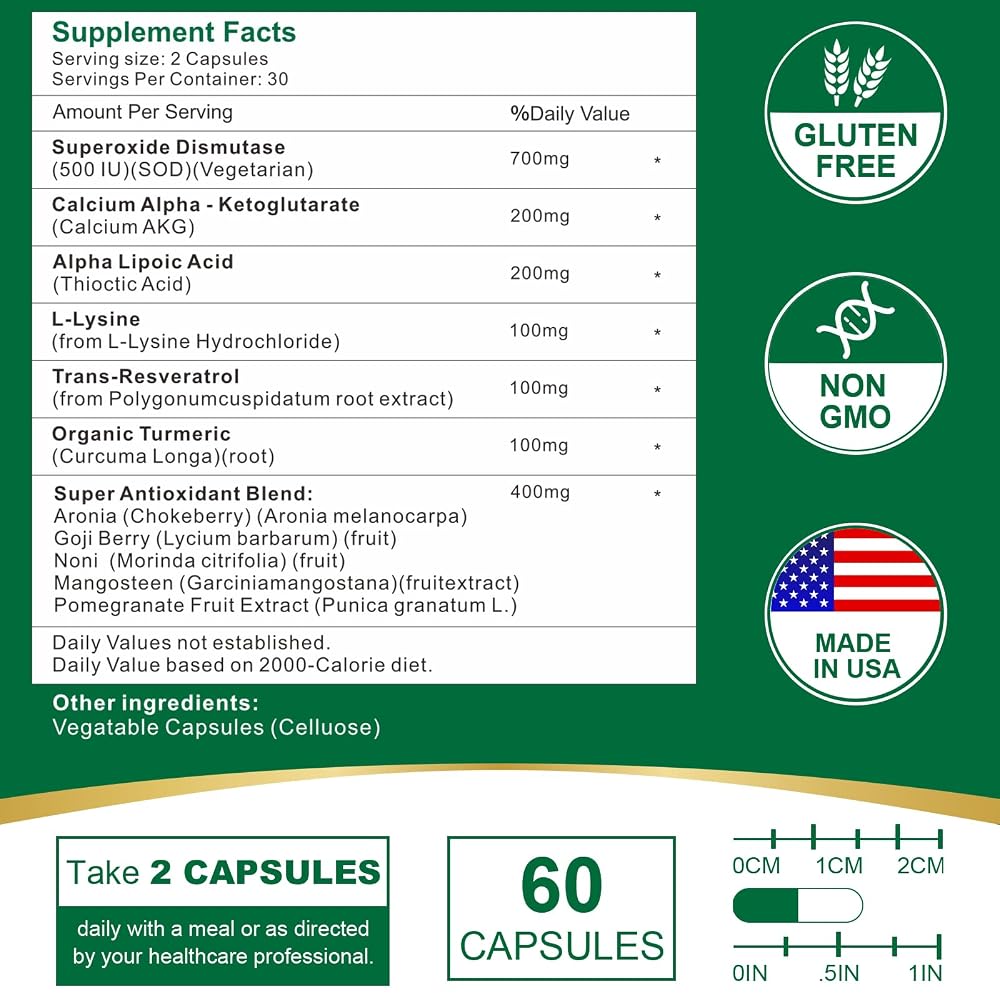 VITACRLLYNMN 700mg Superoxide Dismutase Antioxidant - 60 Capsules - image 2