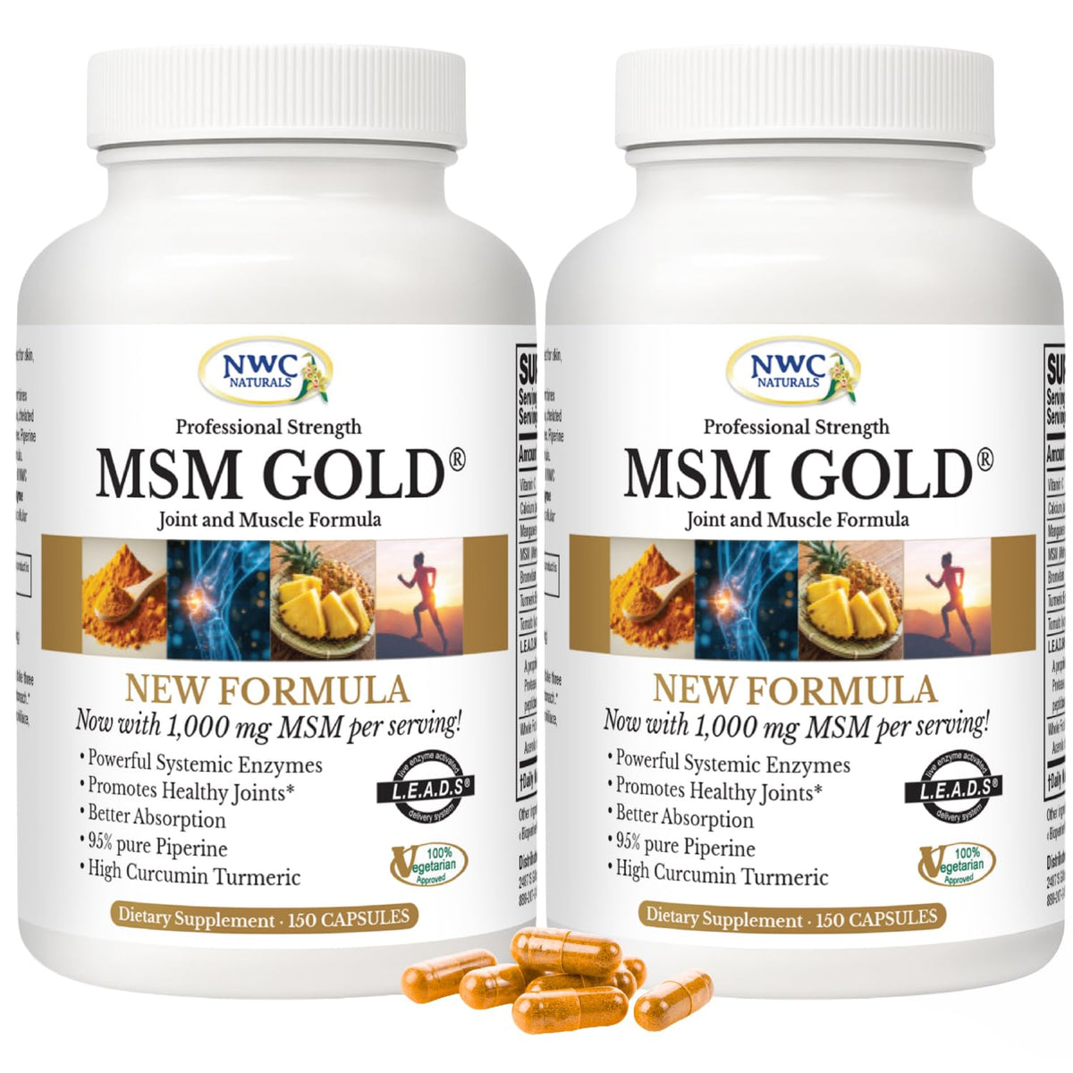 NWC Naturals MSM Gold Enzyme Supplement with Turmeric - 300 Capsules