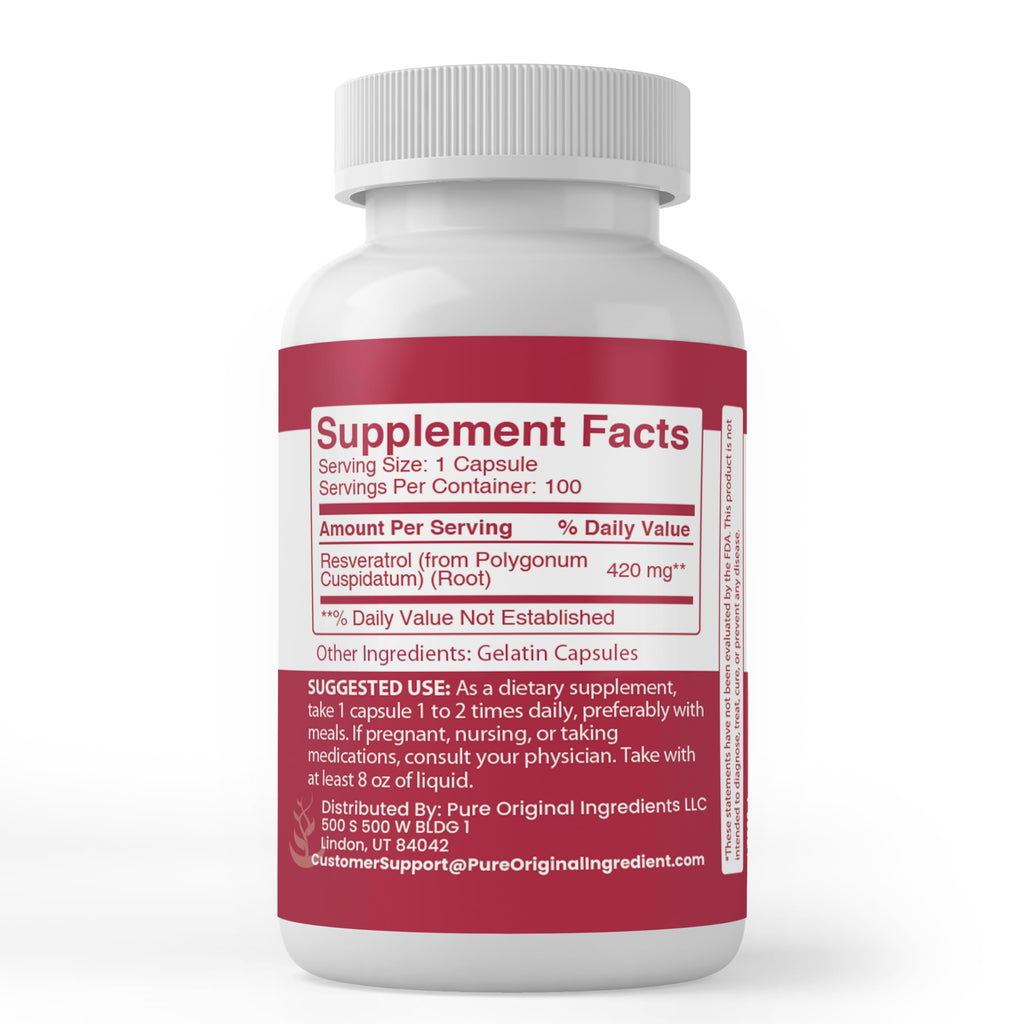 PURE ORIGINAL INGREDIENTS Resveratrol - 100 Capsules - image 2