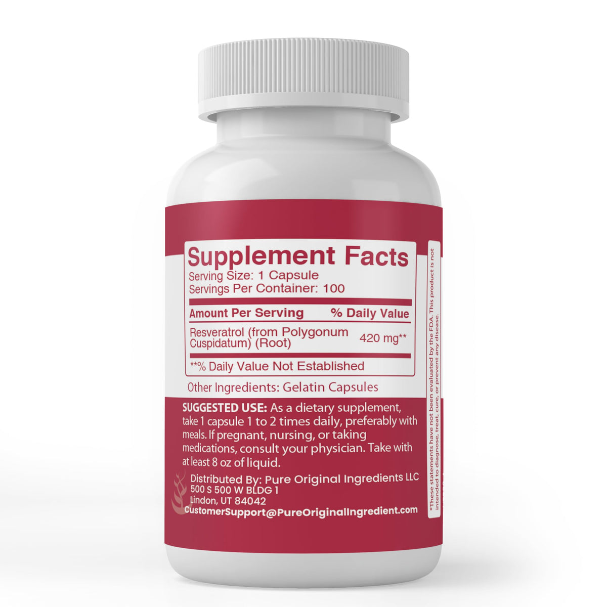 PURE ORIGINAL INGREDIENTS Resveratrol - 100 Capsules - image 2