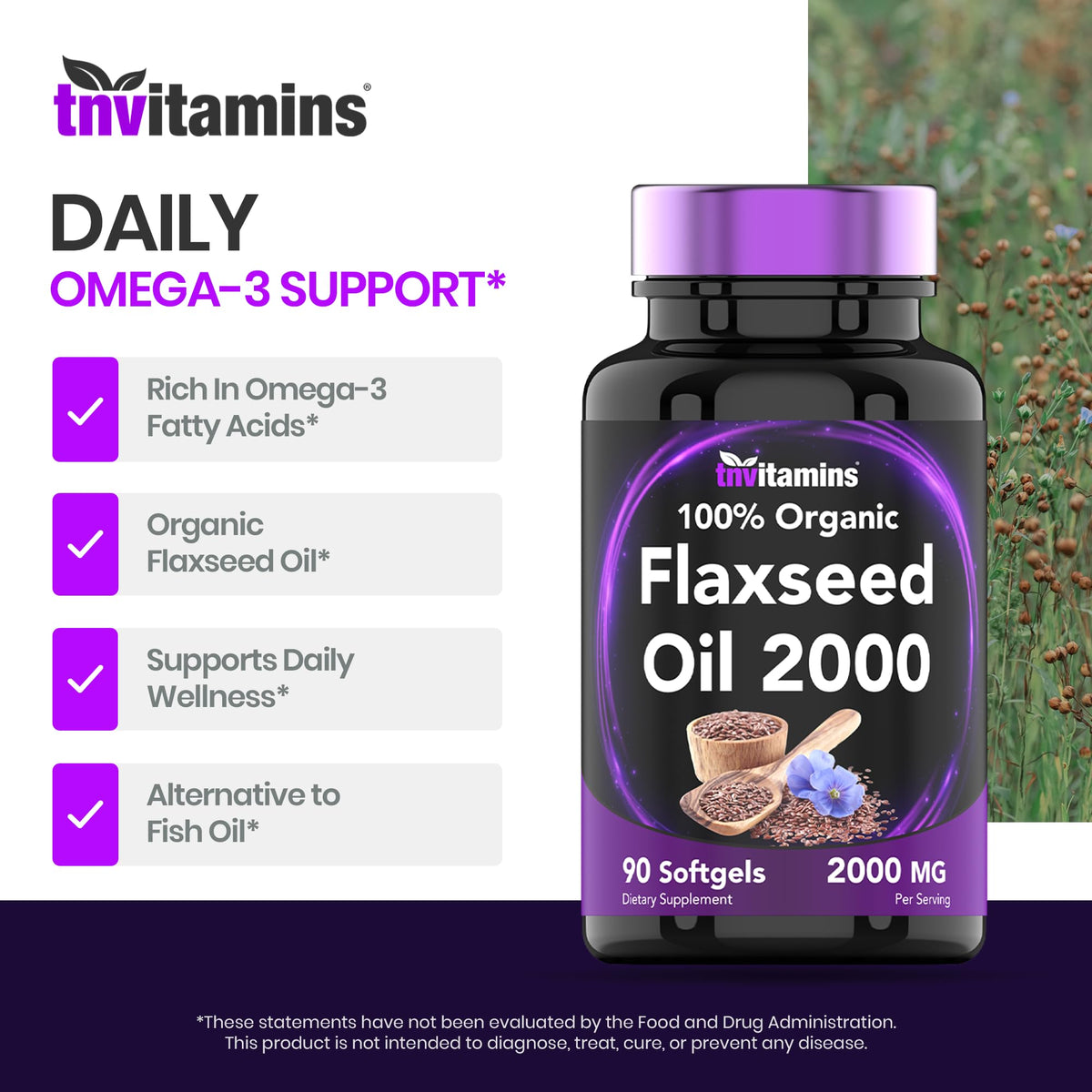 tnvitamins Organic Flaxseed Oil 2000 mg - 90 Softgels - image 4