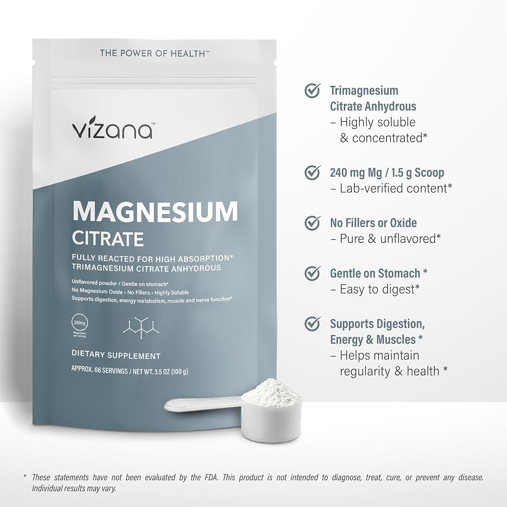 Vizana Nutrition Magnesium Citrate Powder 240mg - 66 Servings - image 3