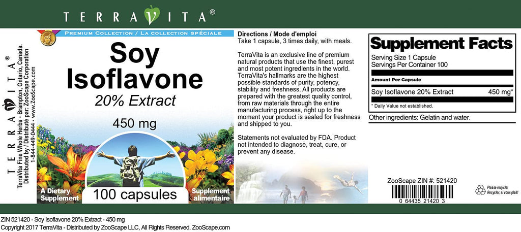 Terravita Soy Isoflavone 20% 450 mg - 100 Capsules - image 2