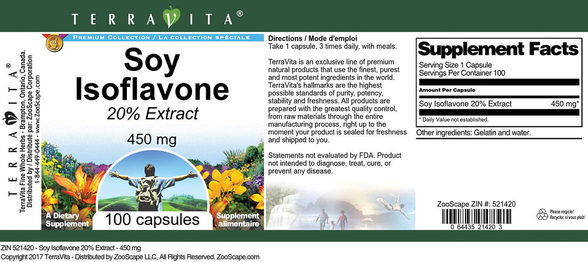 Terravita Soy Isoflavone 20% 450 mg - 100 Capsules - image 2