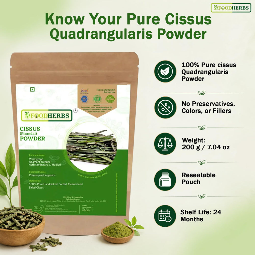 Foodherbs Cissus Quadrangularis Powder for Bone Wellness - 200g - image 4