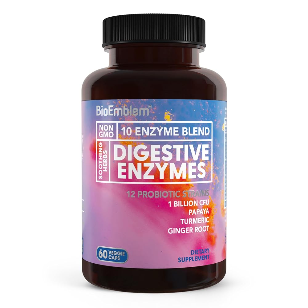 BioEmblem Digestive Enzymes with Probiotics 10 Enzymes - 60 Capsules