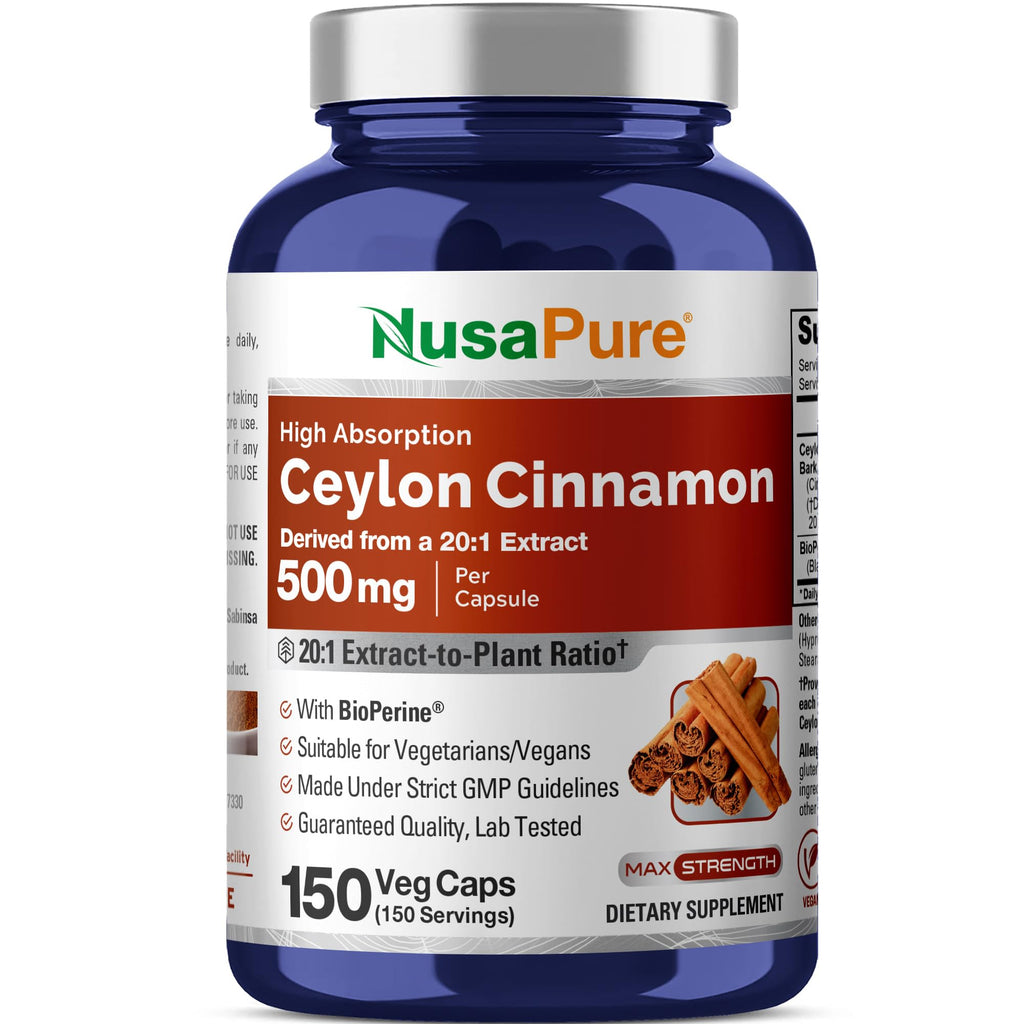 NusaPure Ceylon Cinnamon 500mg - 150 Vegetarian Capsules