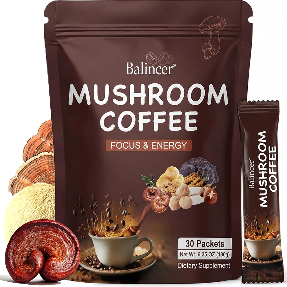 Balincer Mushroom Coffee, 6 Adaptogenic Mushrooms (Lion's Mane