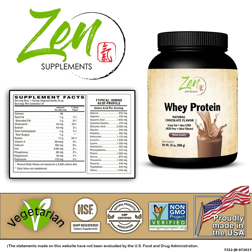 Zen Supplements Organic Grass Fed Whey Protein 19g - Chocolate Powder - image 2