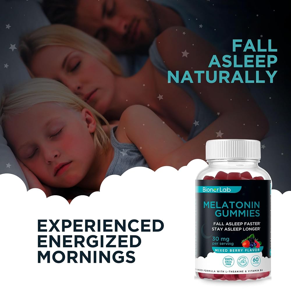 BionerLab Melatonin Gummies (30mg) Enhanced with L-theanine & Vitamin