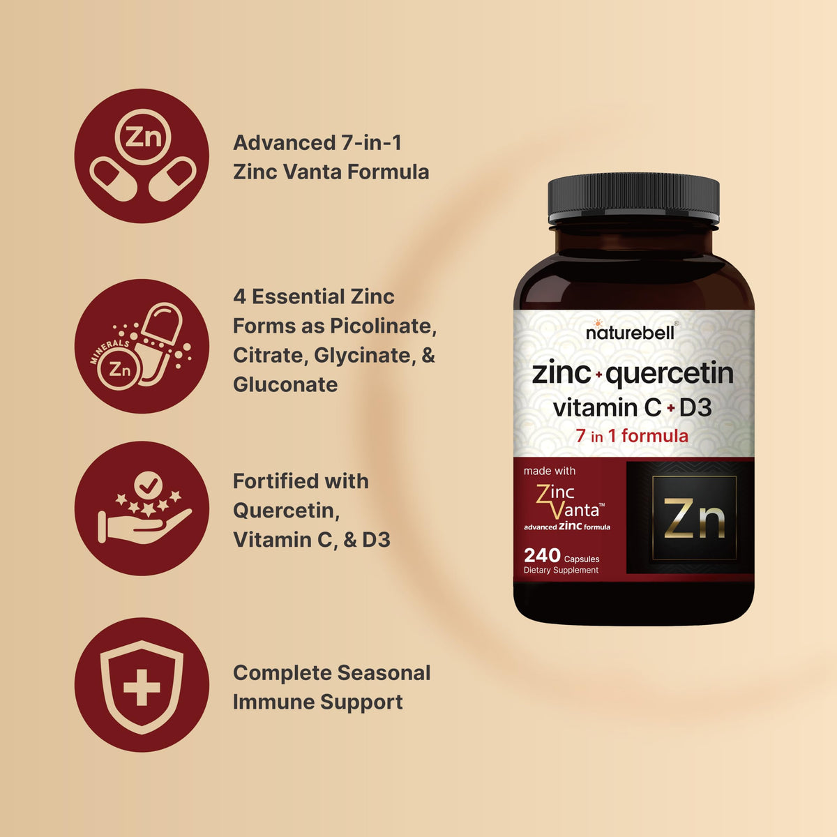 NatureBell Zinc Quercetin with Vitamin C & D3