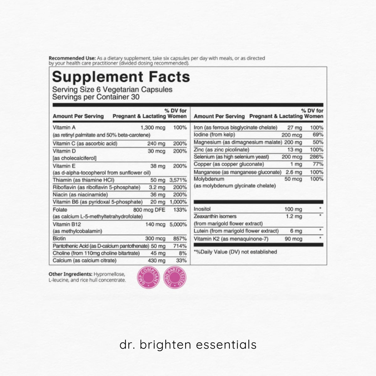 Dr. Brighten Prenatal Plus Women's Multivitamin - 180 Capsules - image 2